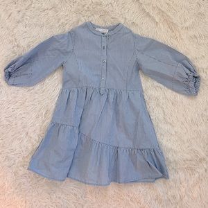 Zara Girls Striped Blue White tier long sleeve Dress Size 6